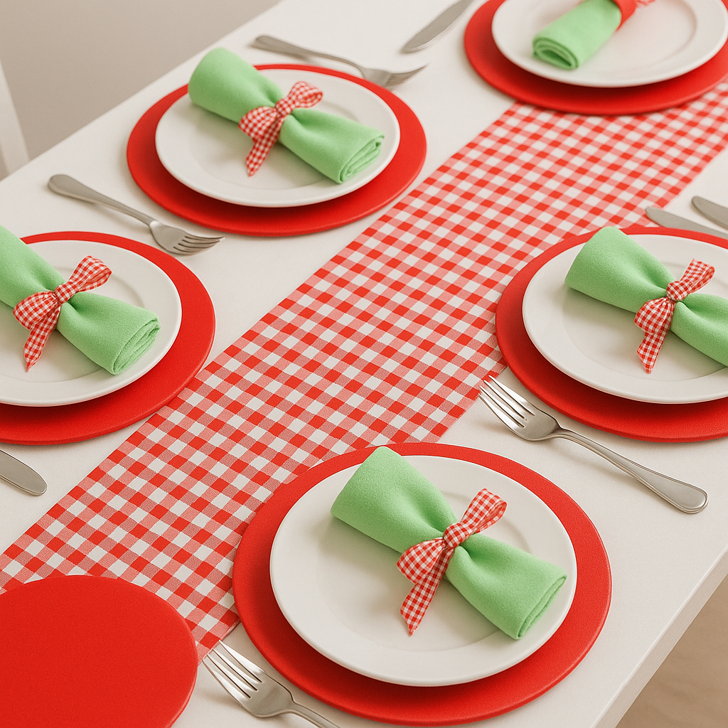 Kit Mesa Posta Capa Sousplat Guardanapos Lacinho e Trilho de Mesa Cozinha Jantar Natal