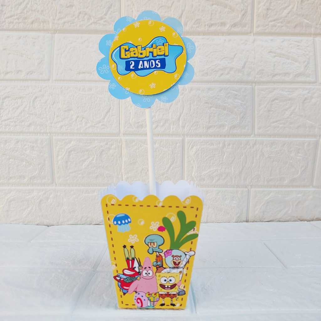 Centro de Mesa Bob Esponja Personalizado – Cachepot Lembrancinha Festa Infantil – Decoração Mesa Aniversário