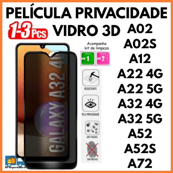 Película De Privacidade 3D Vidro Anti Spy Para Samsung A02 A02S A12 A22 4/5G A32 4/5G A52 A52S A72