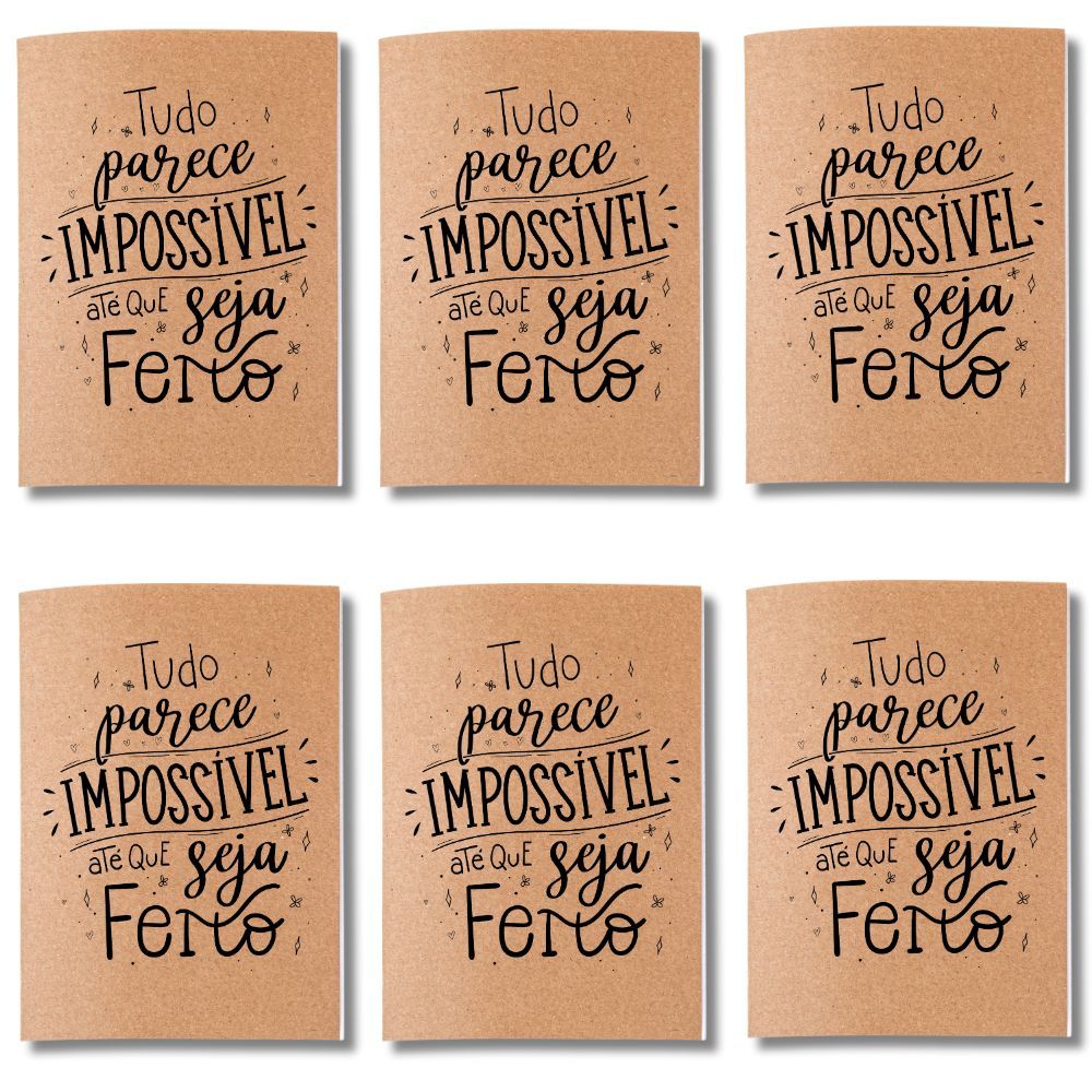 Kit 20x Cadernetas Tudo Parece Impossível Capa Kraft 40 Pag A5