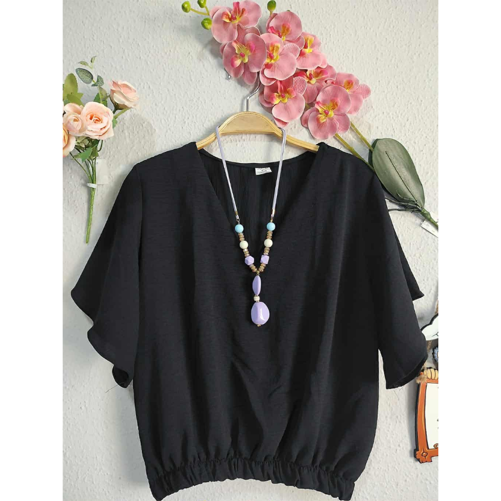 Blusa Feminina Gola V Básica Tecido Duna Elástico Na Cintura Tendência