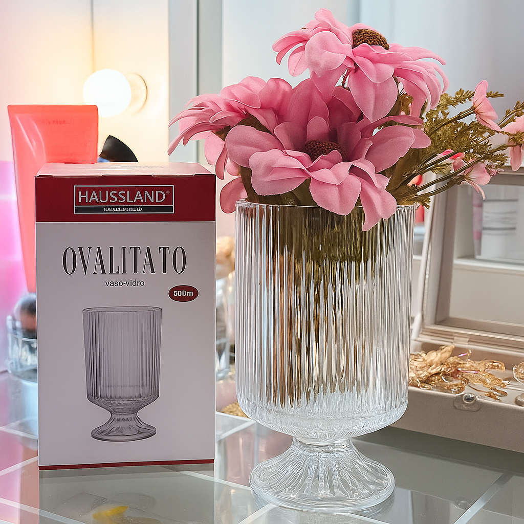 VASO DE VIDRO GRAFFIATO HAUSKRAFT 10,5CM X 18 CM