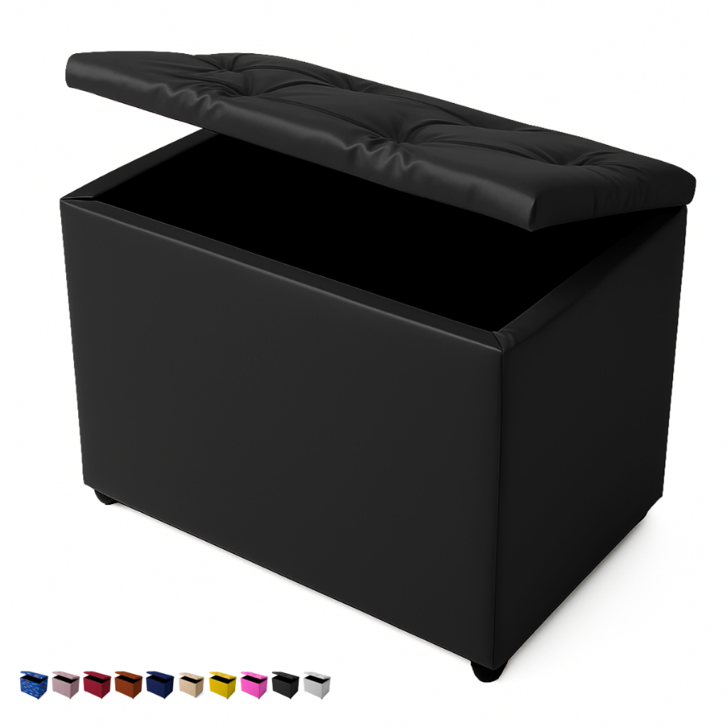 Baú Retangular Suede e Corino Banquinho Decorativo Organizador para Quarto Sala Puff Pufe Assento