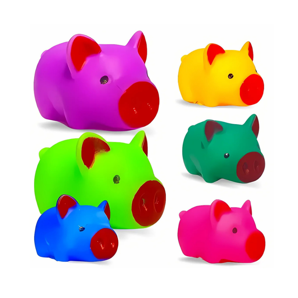 Kit Brinquedo De Vinil Hora Do Banho antialérgico Animais PORQUINHOS  Kit 6 Brinquedos De Bebê Para Banho