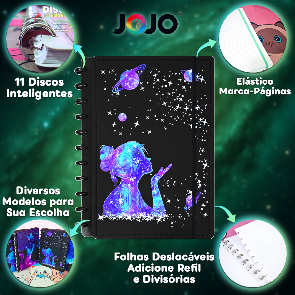 Caderno de Discos A4 Inteligente Grande Capa Dura Diário Feminino Planner Anotações Estudos Universitário 1 Matéria