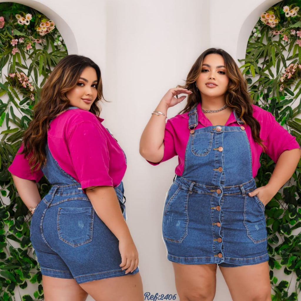 Jardineira shortsaia PLUS SIZE jeans com lycra REF:2406