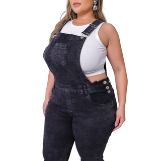 Macacão Jardineira Jeans Grafite Plus Size Feminina Tamanho Grande Alleppo Jeans