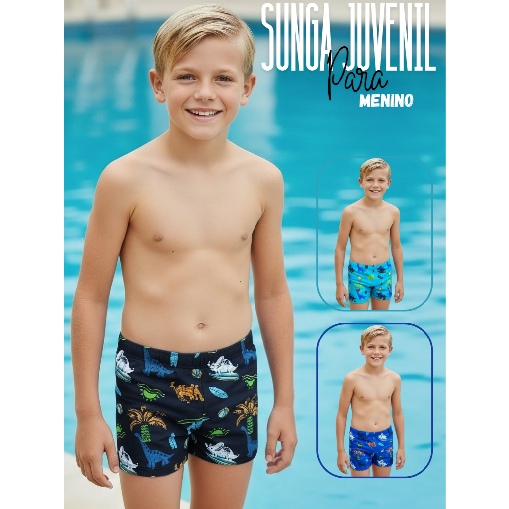 Sunga Box Juvenil Menino Boxer Shorts Estampado Verão Sungas