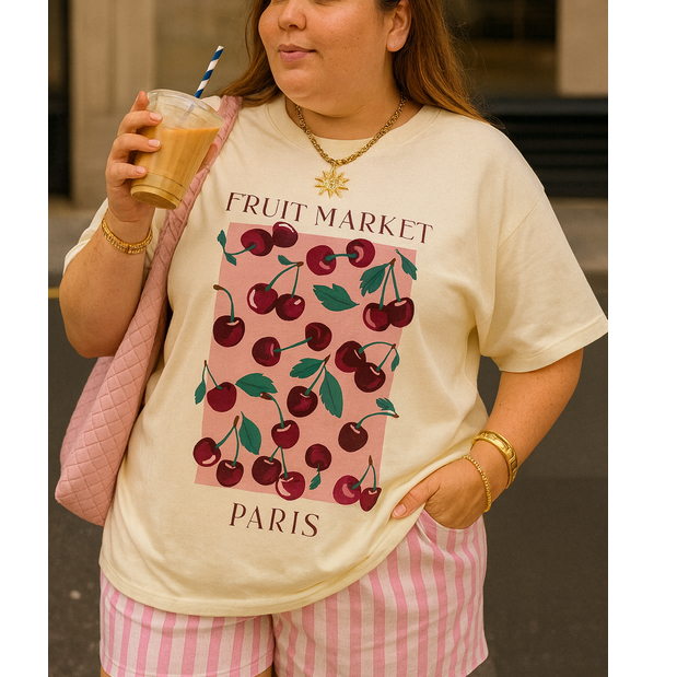 T shirt  Feminina Moda Vintage Cereja Fruit Blogueira Blusa Tamanho Plus Size G1 ao G5 100% Algodão em Oferta na Shopee