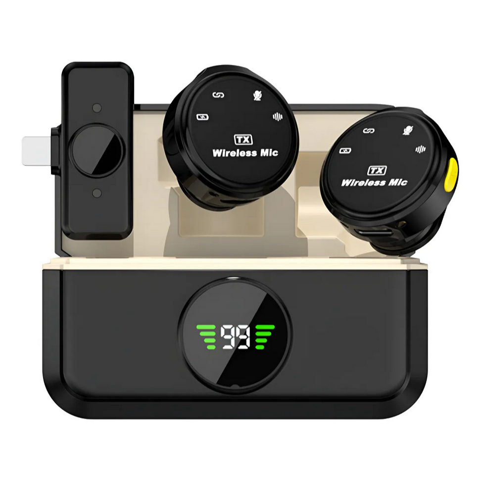 Microfone Lapela Redondo Imã Sem Fio Preto Duplo Anti Ruído Liggi Tipo C - Miniatura 2