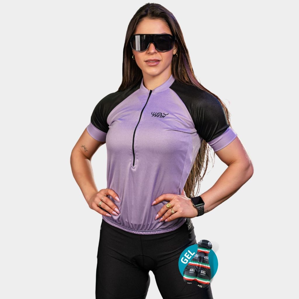 Kit Conjunto Feminino Ciclismo Camisa Blusa Proteção Uv Calça Acolchoado Gel Bike Pedal