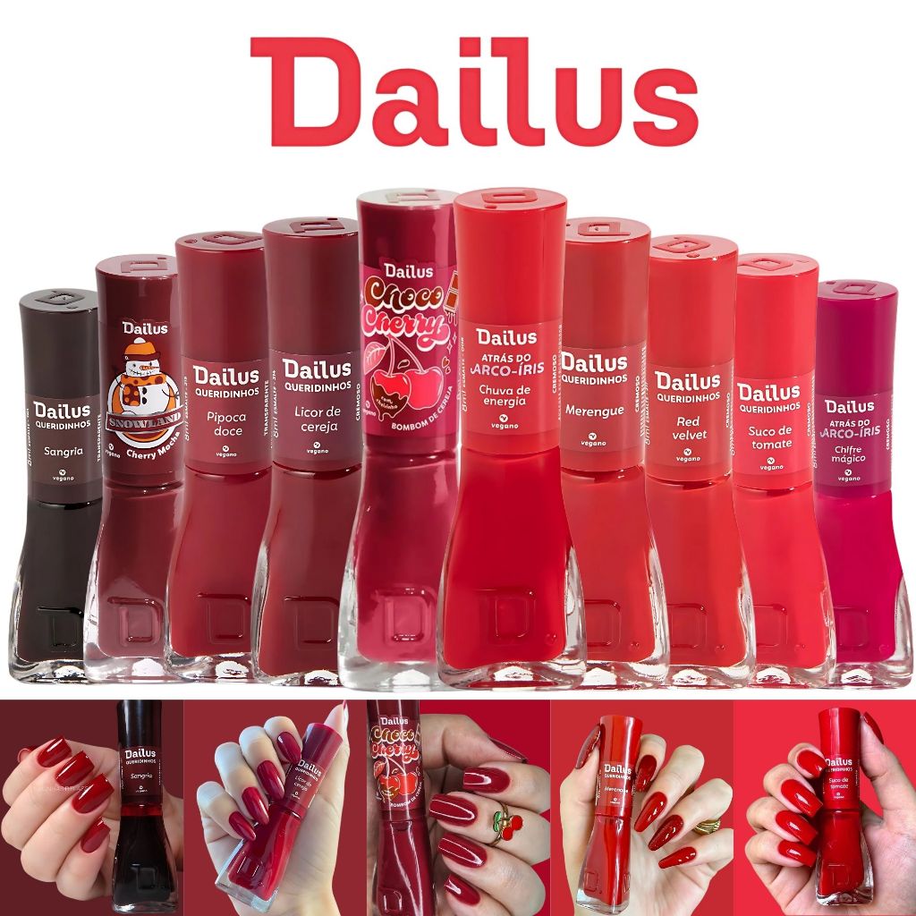Kit 10 Esmalte Dailus Tons Vermelhos Escuros Cremoso Esmalte Atacado