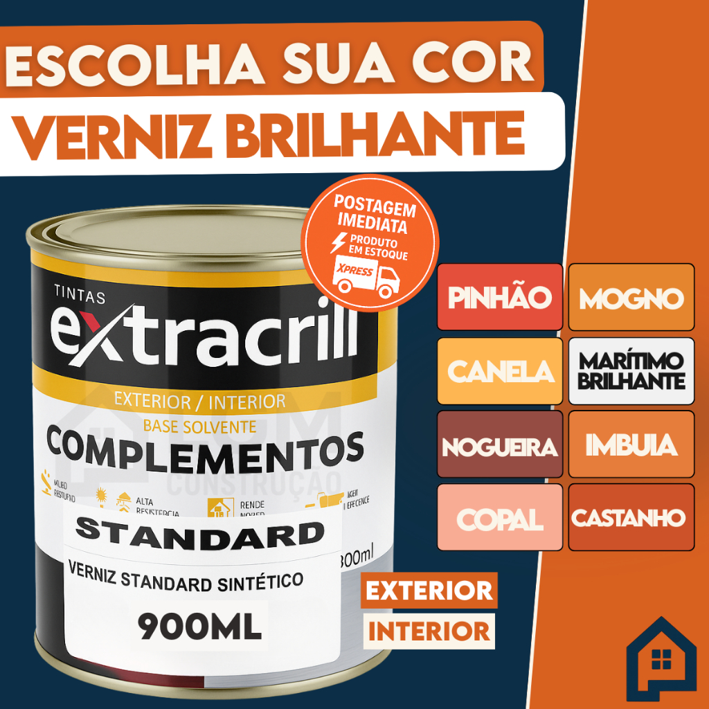 Verniz Proteção para Madeira Brilhante Tingidor Extracrill Galão Cor Imbuia Mogno Incolor 900ml
