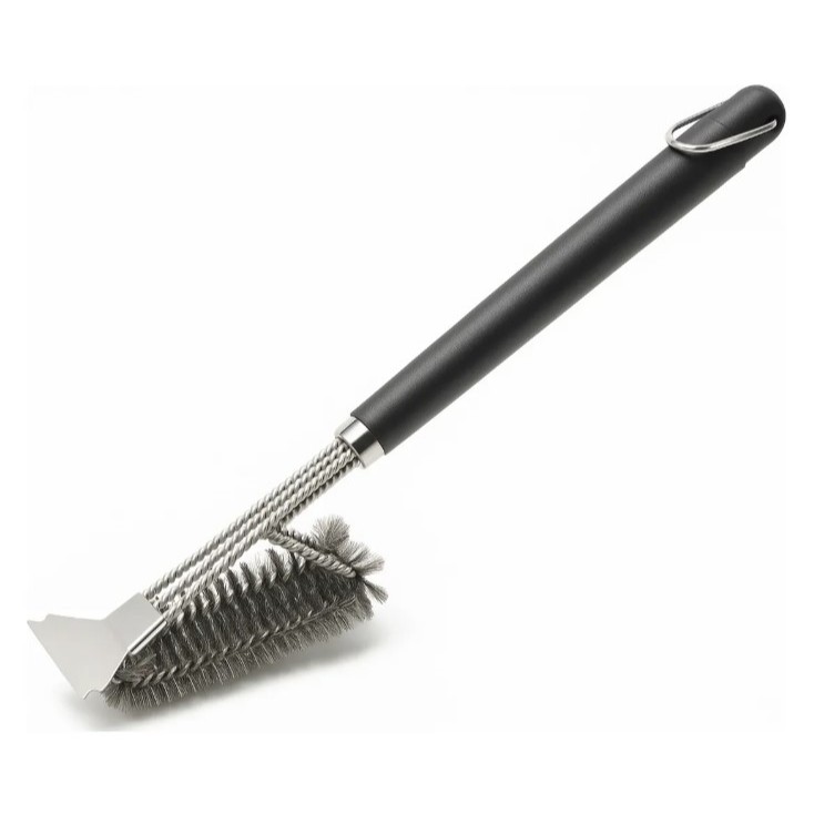 Escova Limpa Grelha 48cm com Raspador – Aço Inox, Limpeza Profunda para Churrasqueira a Carvão, Gás e Elétrica"