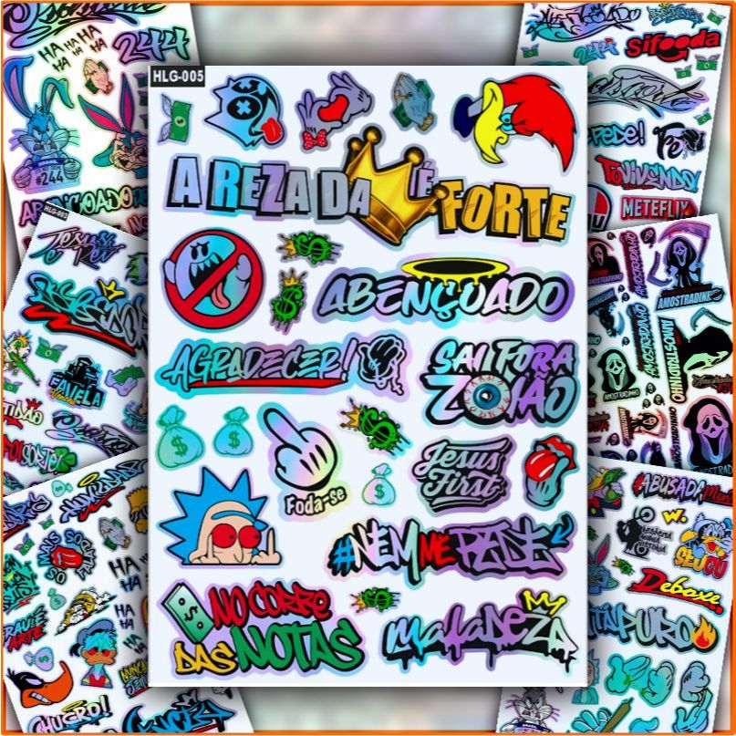 Kit 16 - 40 Adesivo HOLOGRÁFICO para Capacete Moto Bike Carro Diversos - 244 OSASCORTE Aprova Dágua