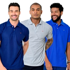 Kit 3 Camisas Polo Masculina Piquet Lisa Camisaria Colombo