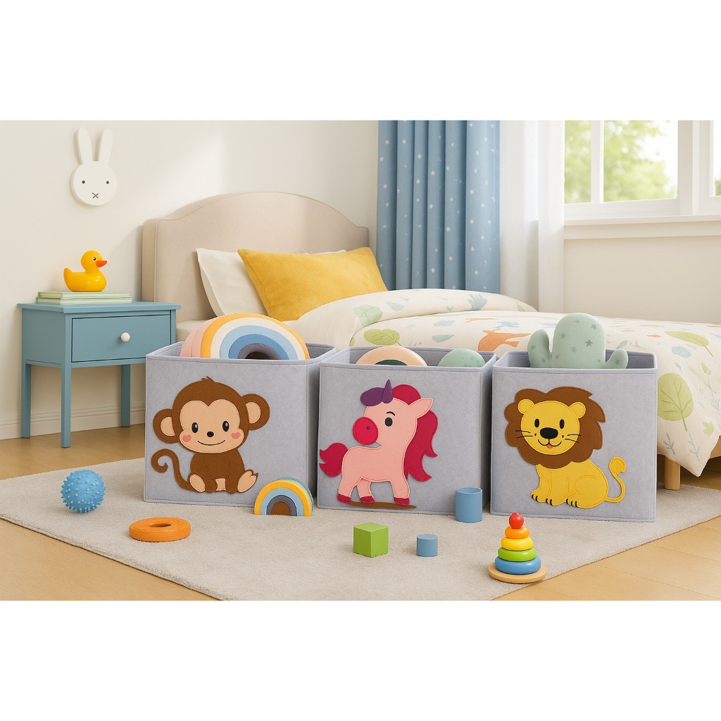 Cesto De Brinquedos Infantil 30cm Ursinhos Bonecos Carrinhos Blocos De Montar Roupas Livros Quarto Banheiro Dobrável