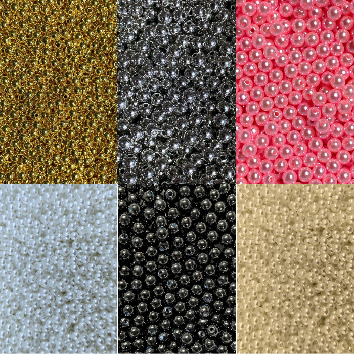 CONTA PLÁSTICA PÉROLA INTEIRA 3MM 500un COM FURO PASSANTE em Oferta na Shopee