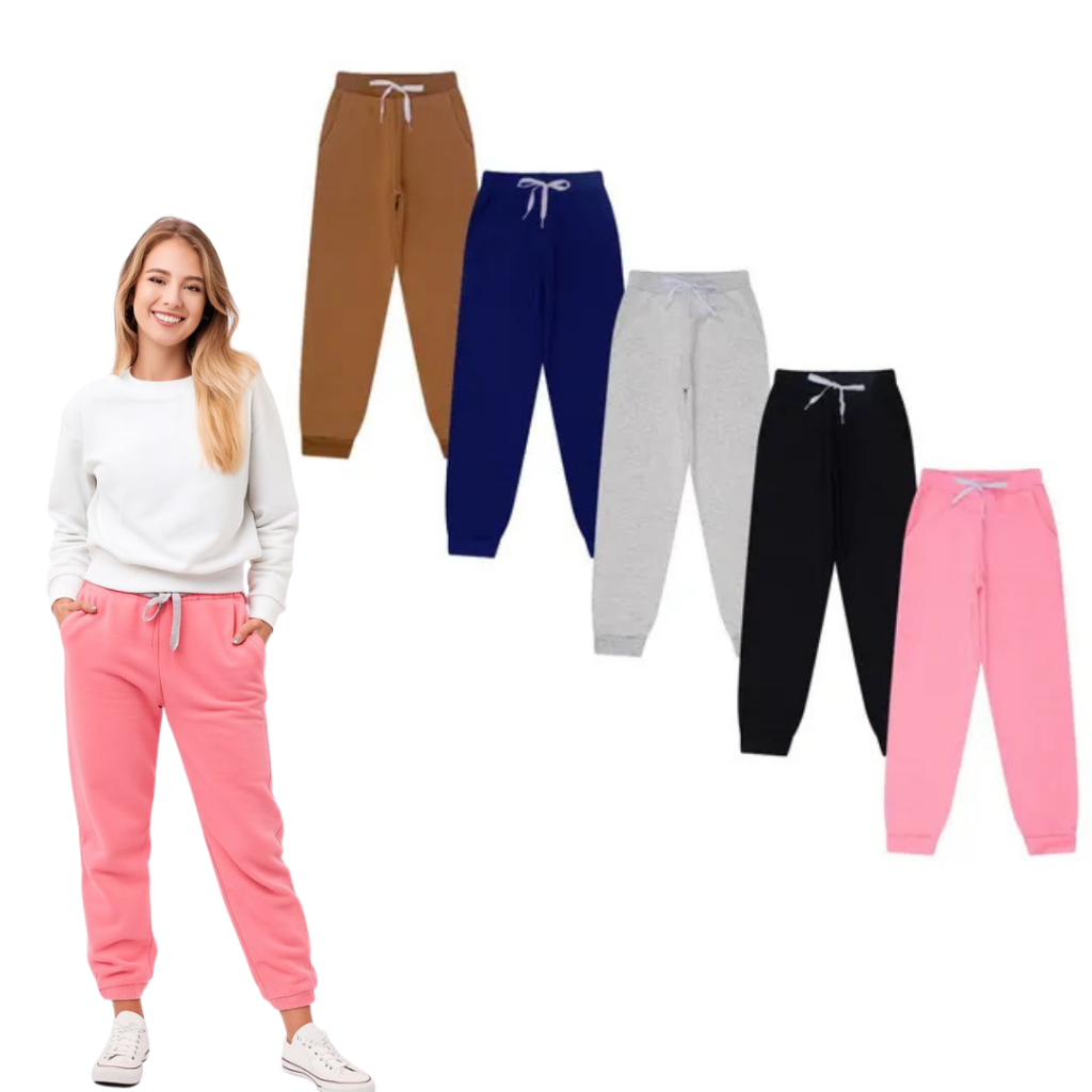 Kit 5 Calças Moletom Infantil Flanelada Roupa Juvenil Menina Com Bolso em Oferta na Shopee
