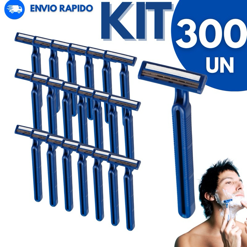 Barbeador Azul Descartável  Lâmina Única / 2 lâminas Kit com 300 unidades Hotéis Barbearias Revendas Uso pessoal