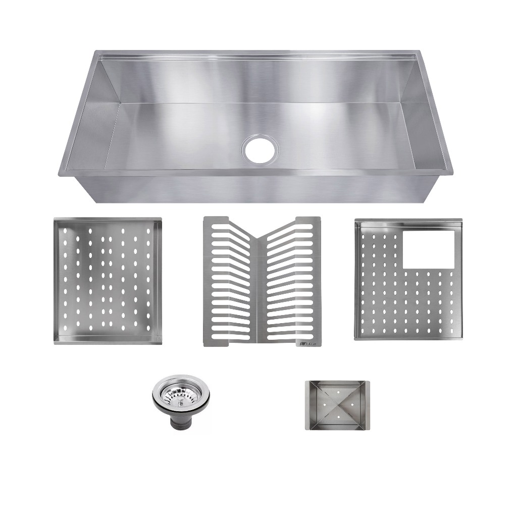 Cuba de cozinha com módulos porta pratos, copos e talheres em aço inox 304 - CAC0023-N