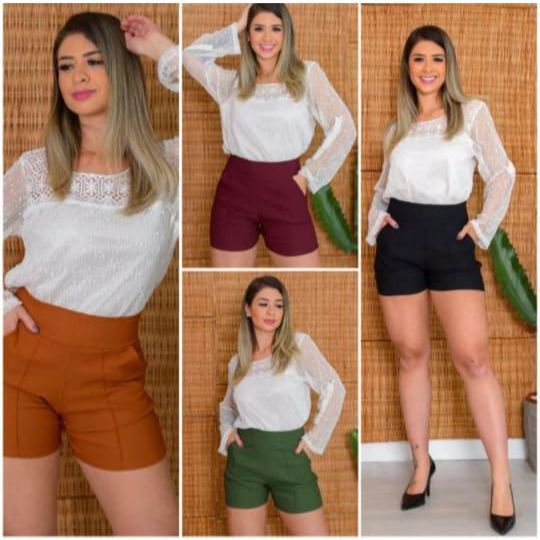 Shorts Feminino Bengaline Preto Cintura Alta com Bolsos – Conforto e Estilo em Oferta na Shopee