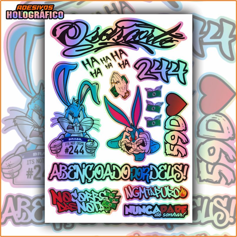 Kit 160 à 16 Adesivos Holográficos para Moto Capacete Bike - Pernalonga 244 Grau Frases Osascorte em Oferta na Shopee