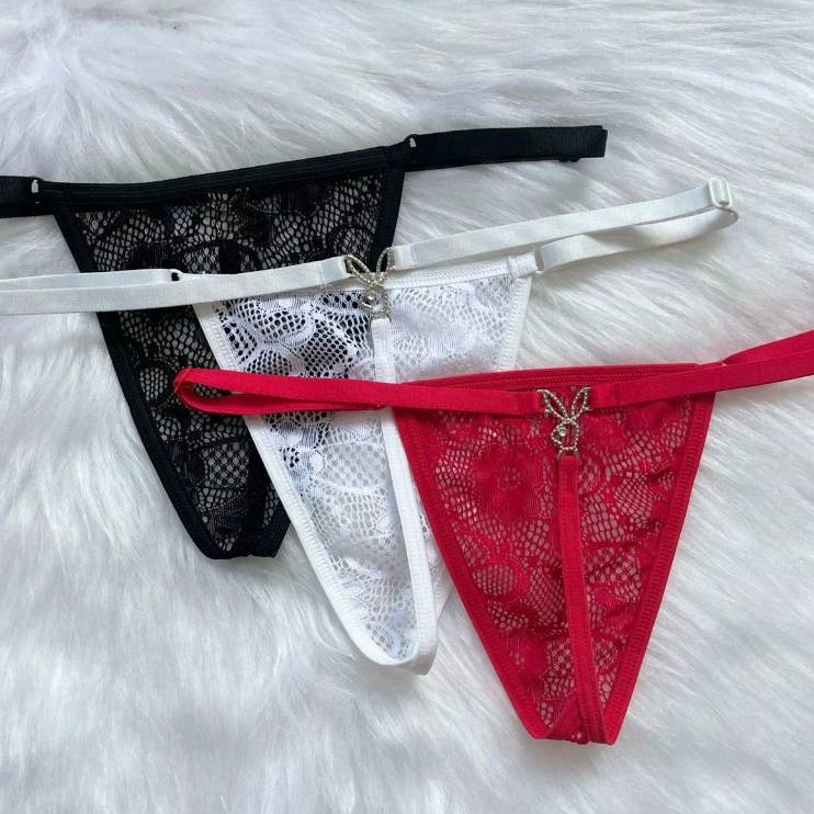 Kit 3 Calcinha Sexy Fio Dental com Pingente Traseiro Tanga Sensual Lingerie com Regulagem