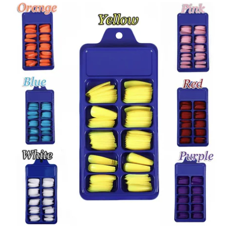 Kit com 100 Unhas Postiças Coloridas – 10 Tamanhos | Manicure Profissional e Uso Pessoal