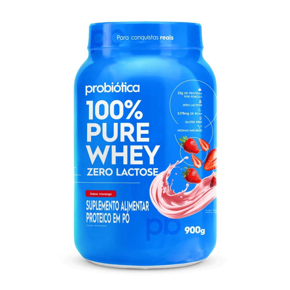 100% Pure Whey Zero Lactose Probiótica Morango 900g