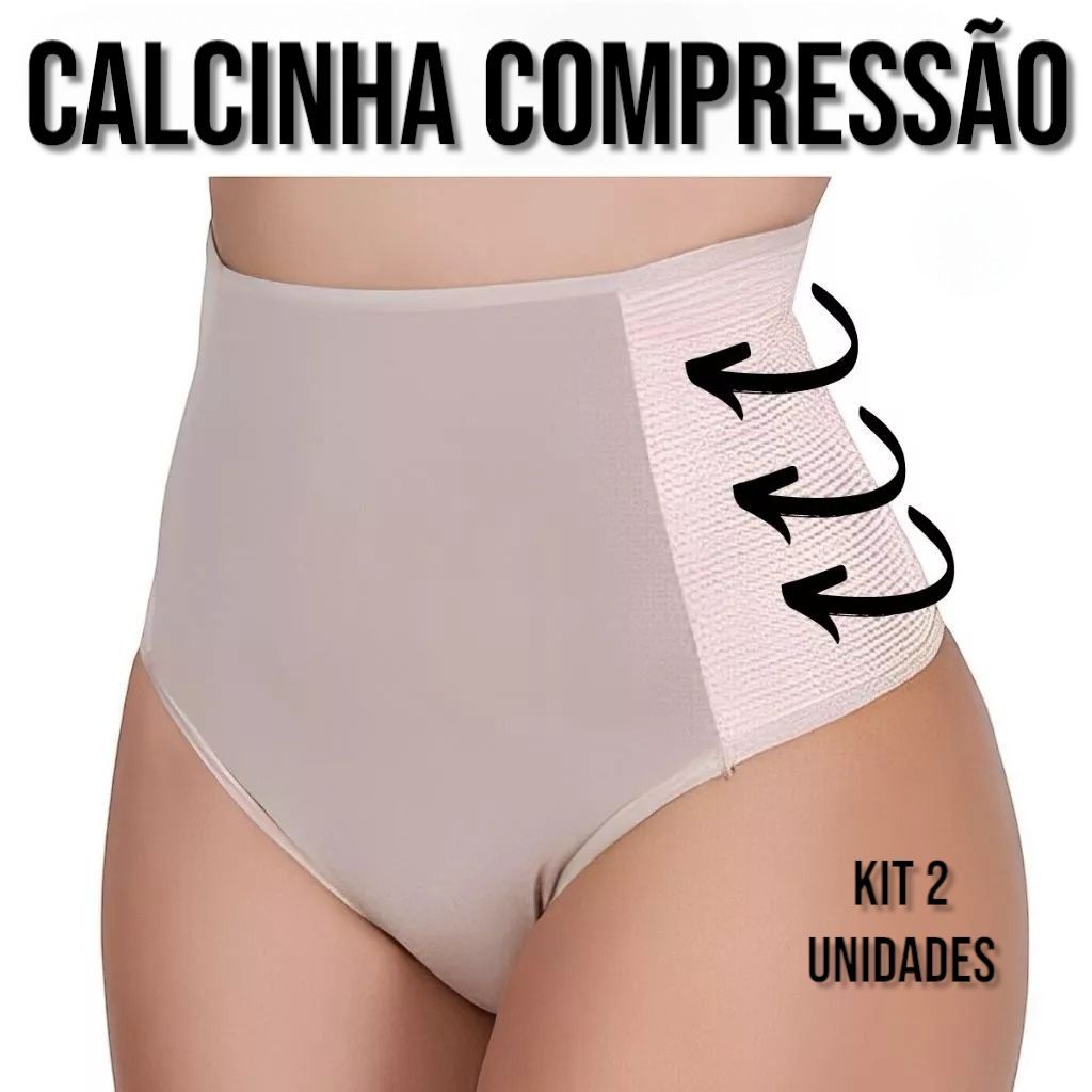 Kit 2 Calcinhas Cinta Modeladora Compressão Cos Alto Segura Barriga Pos Parto Redutora de Medidas