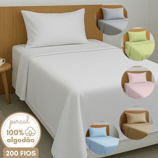 Jogo de Lençol Cama Solteiro Solteirão King Viuva Lençol com Fronha Percal 200 fios 100% Algodão 3P em Oferta na Shopee