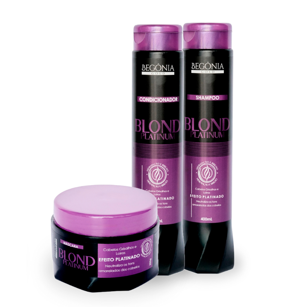 Kit Blond Platinum Matizador Begônia Gold Shampoo Condicionador e Mascara