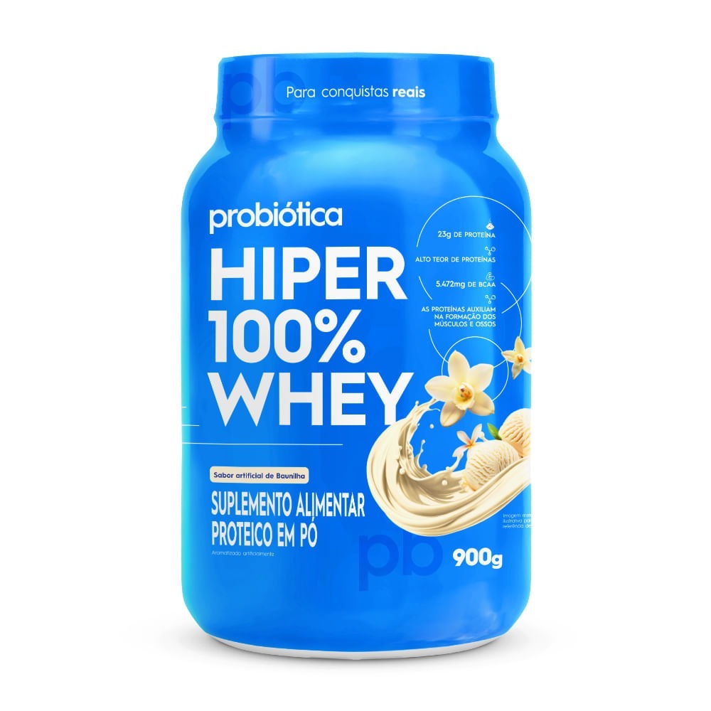 Hiper 100% Whey Probiótica Baunilha Pote 900g em Oferta na Shopee