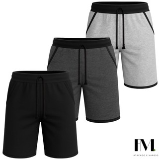 Kit3 Bermuda Moleton Masculina Academia Treino Plus Size