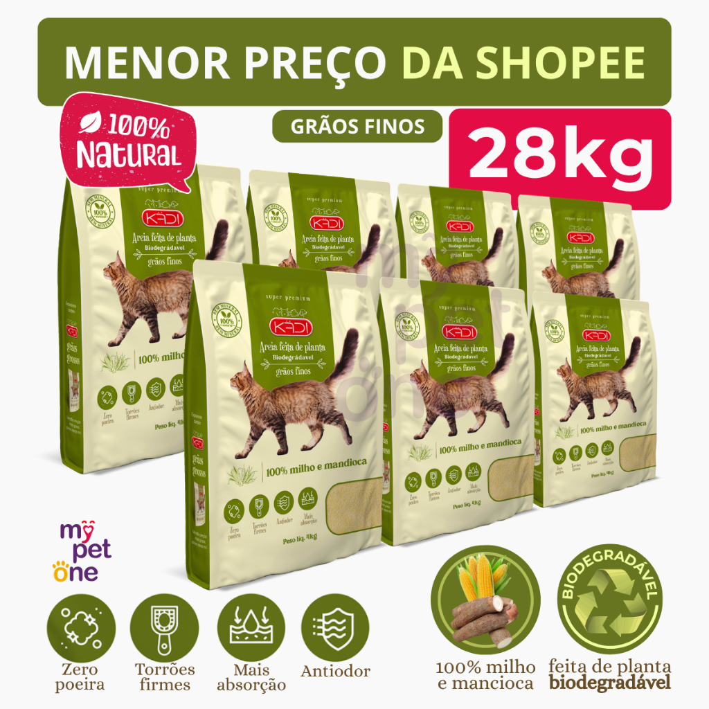 Kits Areia Biodegradável Kadi  4 Kg Grãos Finos para Gatos em Oferta na Shopee