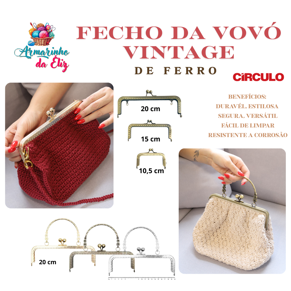 Fecho/Alça da Vovó Vintage Circulo – Durável, Charmosa e Fácil de Usar! Transforme suas Bolsas!
