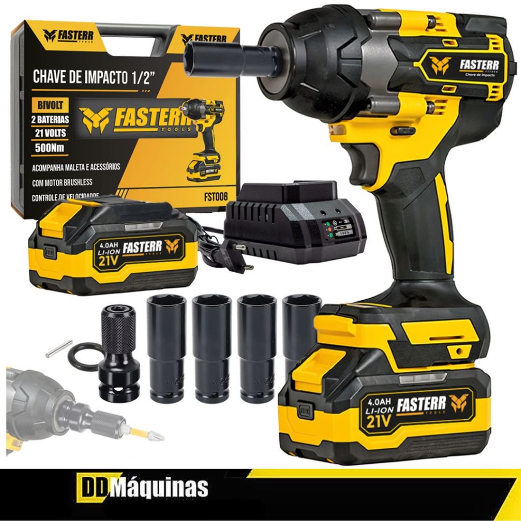 Chave de Impacto 1/2 2 Baterias 20V 4,0Ah com Maleta - Fasterr em Oferta na Shopee