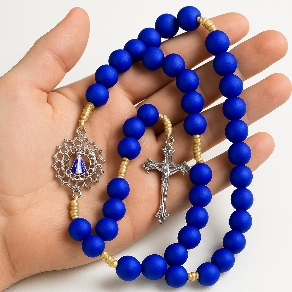 Terço de Mão Nossa Senhora de Aparecida Com Cruz Jesus Cristo Religioso Católico 40Cm em Oferta na Shopee