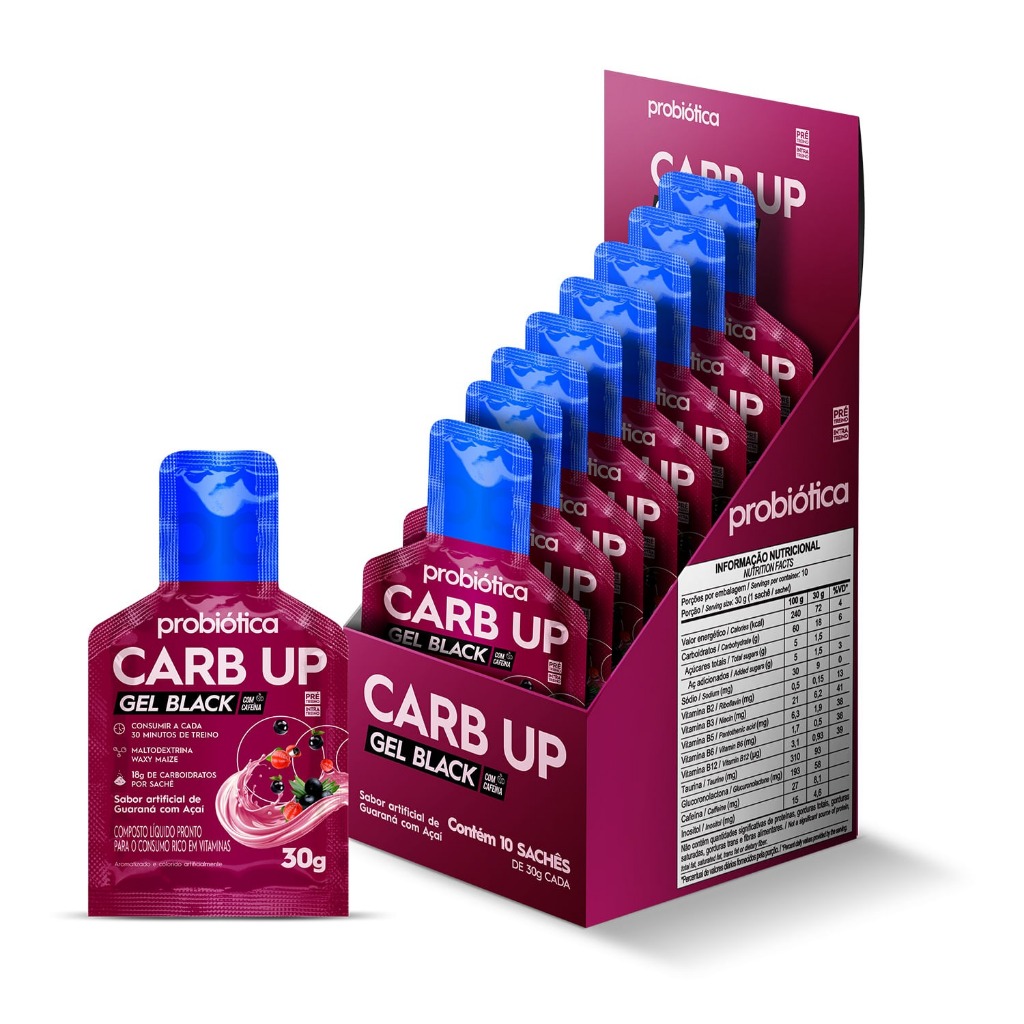 CARB UP Gel Black Açaí com Guaraná Probiótica com 10 sachês