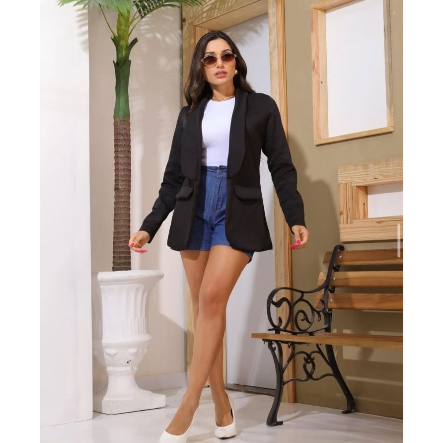Blazer Feminino Alfaiataria Longo Elegante Manga Longa em Oferta na Shopee