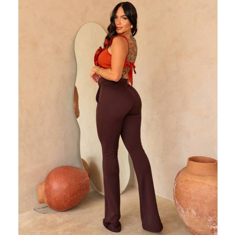 Calça Feminina Malha Crepe Pantalona Flare  Cintura Alta e Caimento Elegante em Oferta na Shopee