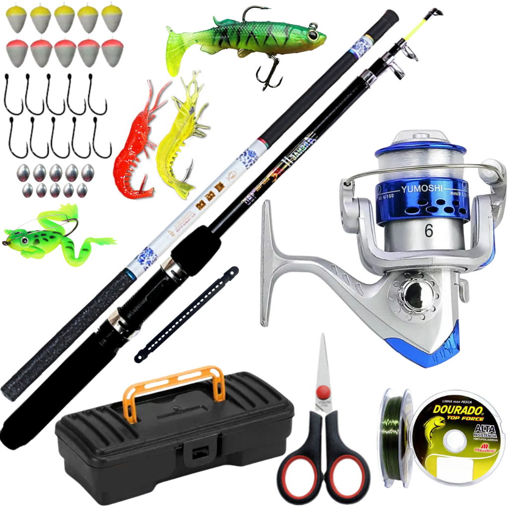 Molinete com Vara de Pesca Telescopica Vara de Mao 2,70m Kit Pescaria Isca Artificial Tilapia Piau
