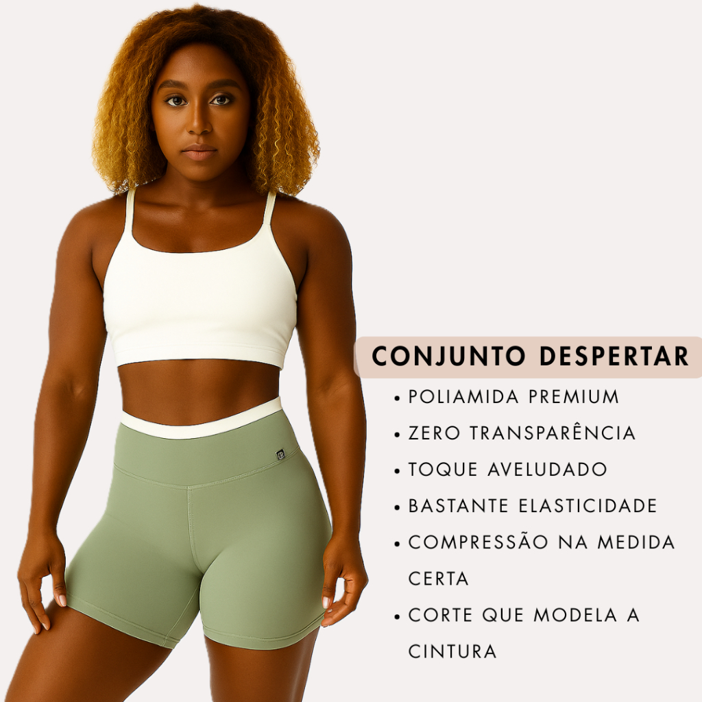 CONJUNTO POLIAMIDA PREMIUM - SHORTS - TOP - ATLETIC POWER -  FITNESS ACADEMIA - CROSSFIT - Feminino -  Europeu Americano