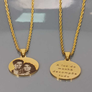 Corrente com Pingente Redondo Dourado Personalizado Inox Com Gravação A Laser Realista em Oferta na Shopee