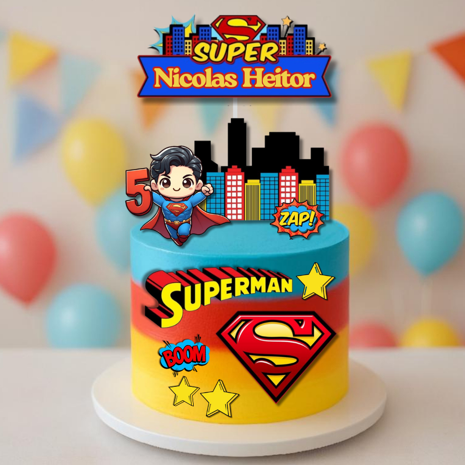 Topo De Bolo Topper Decoração De Bolo Personalizado super man com Nome e Idade Super Man baby