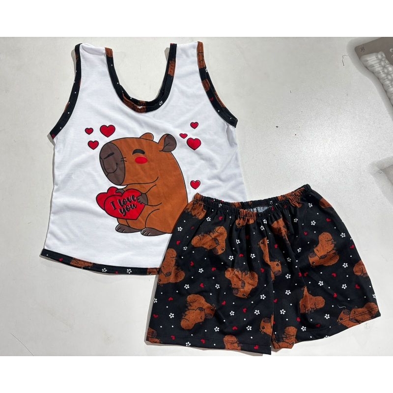 Baby Doll infantil HF, estampa da capivara short preto