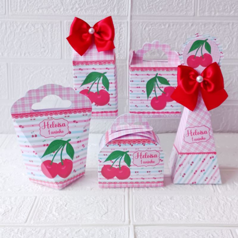 KIT FESTA Caixinhas Personalizadas Cerejinha Lembrancinha Chá de bebe-Aniversario-festa PEGUE E MONTE