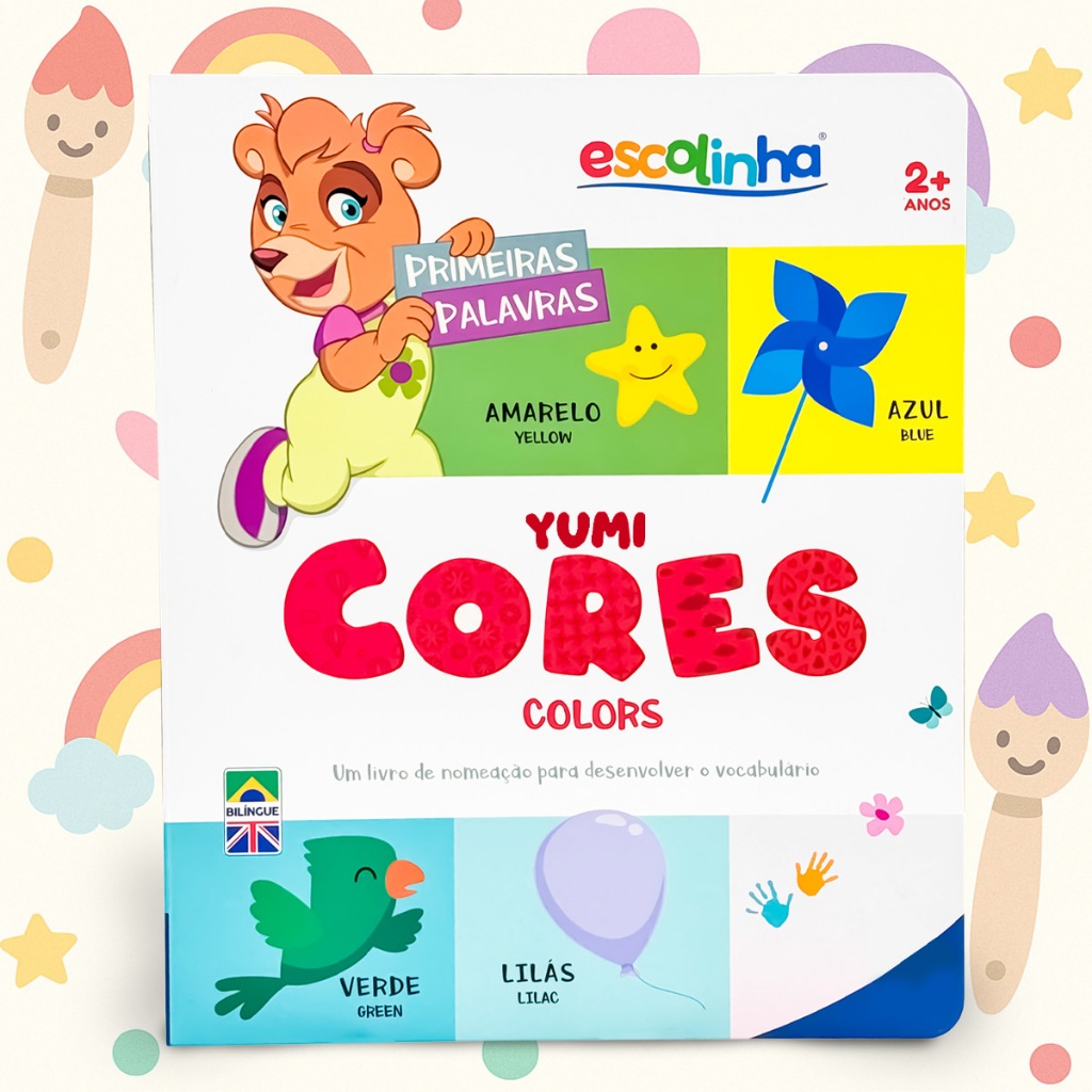 Livro Infantil Bebê Primeiras Palavras Em Inglês E Português Cores Montessori Capa Dura Premium