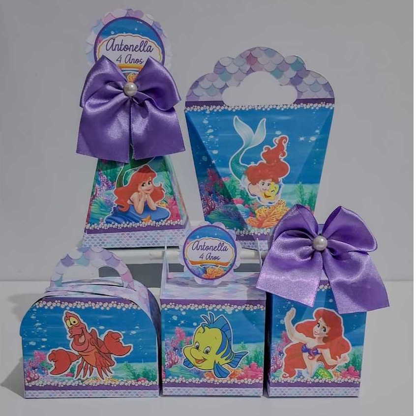 PEGUE E MONTE - KIT FESTA CAIXINHA PERSONALIZADAS LEMBRANCINHA PRINCESA ARIEL PEQUENA SEREIA